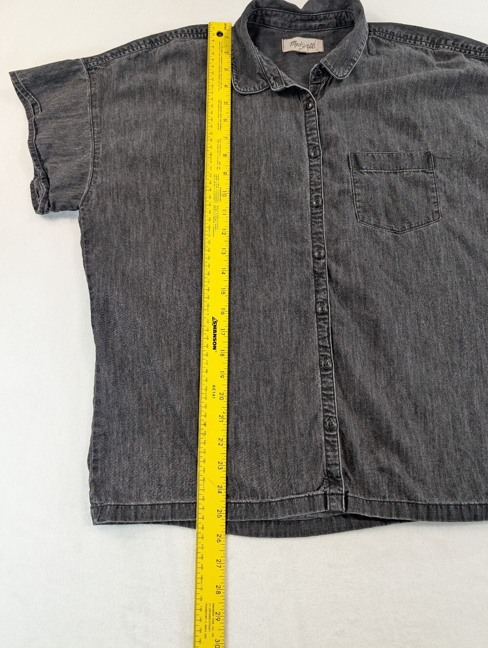 Madewell Denim Button Up Shirt Rolled Sleeve Black/Gray Wash Medium - Picture 6 of 8